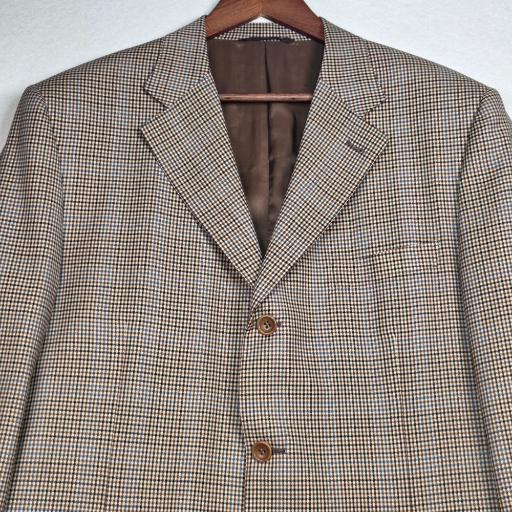 Canali Proposta Blazer Mens 42 L Brown Blue Houndstooth Wool Sport Coat Italy